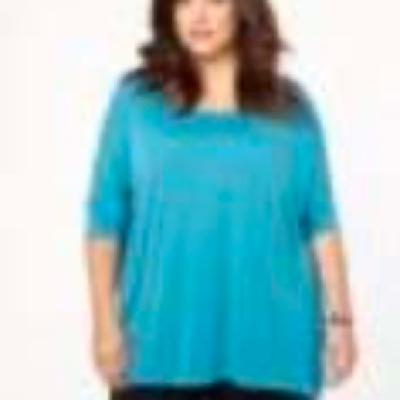 T-SHIRT, ZIPPER BACK, AUTUMN TEAL (Blue), SIZE 4X, ¾ SLEEVES, PENNINGTONS, TAGS - Picture 1 of 1
